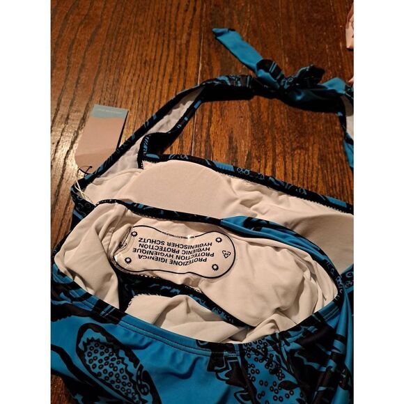 New Large Smismivo Blue Black Ruched Tummy Control Swimsuit Bathing Suit NWT - Picture 6 of 6